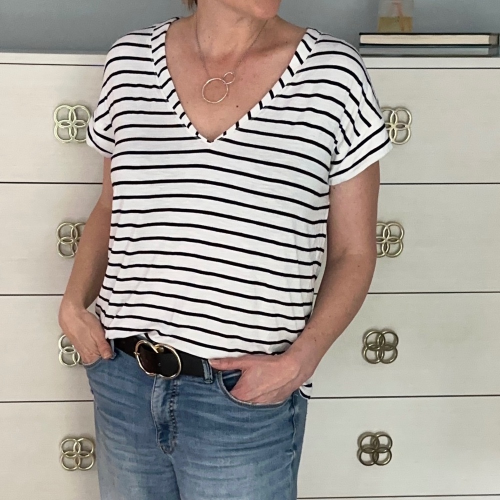 WHBM V-Neck Striped Tee - Size L